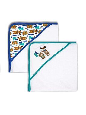 Baby Mode 2 Hooded Towels Moose/Beaver Themed For Toddlers